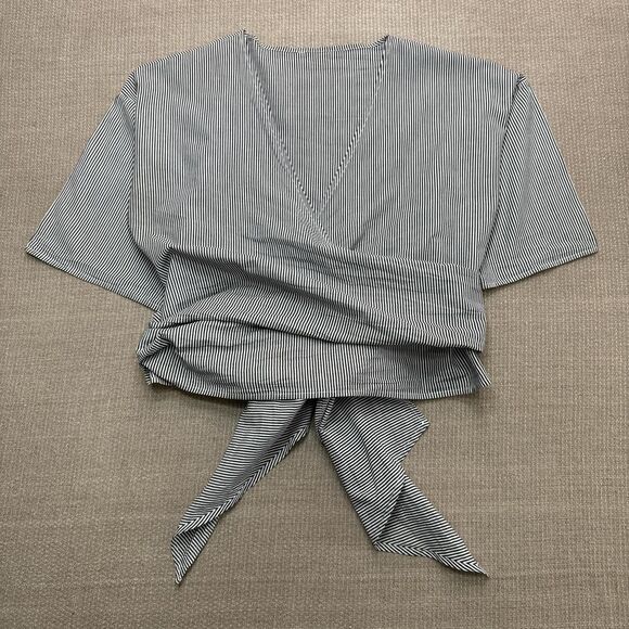 Black and White Striped Cotton Wrap Shirt - Picture 4 of 7